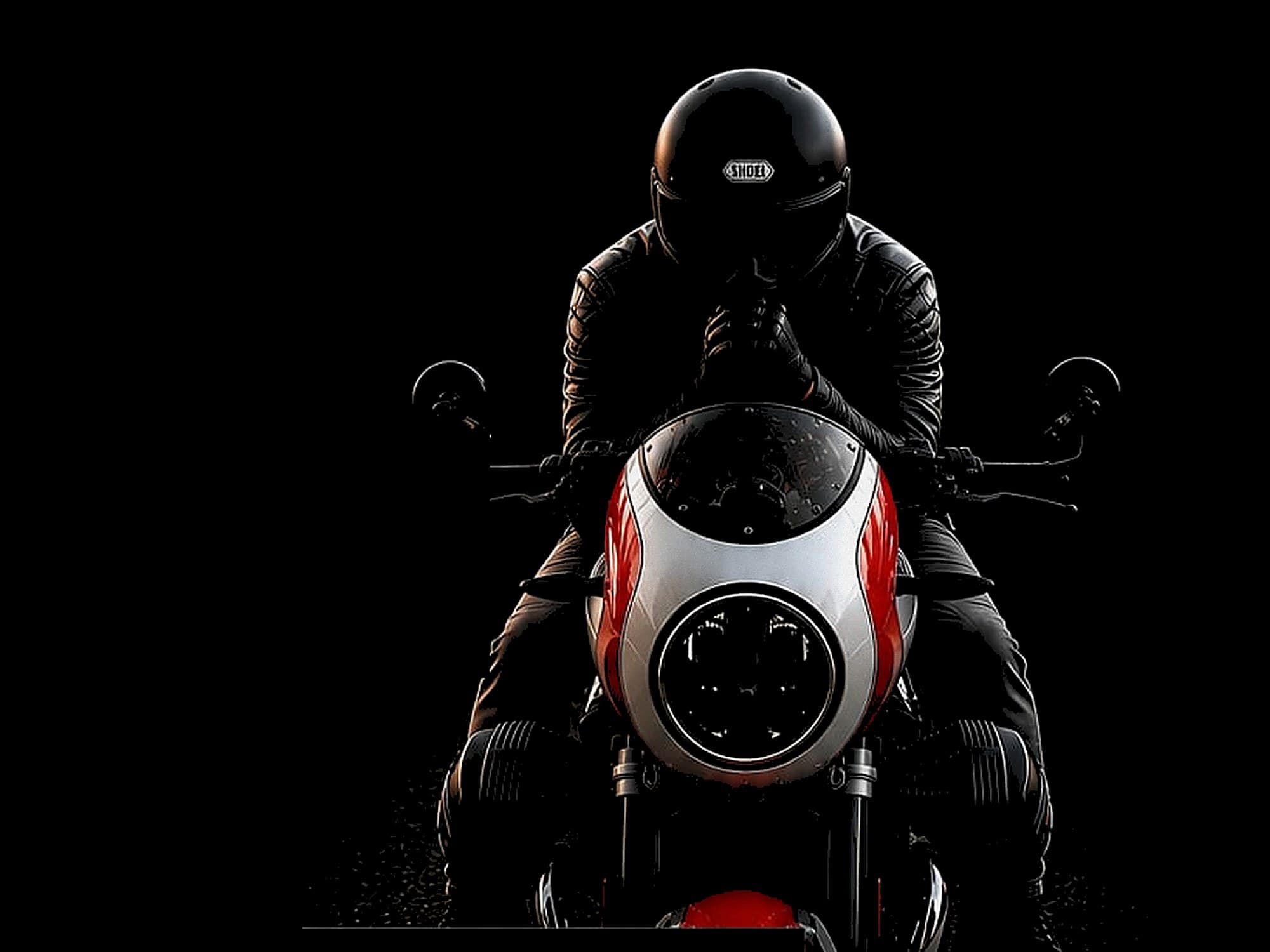 Mental First Aid Rider — ein Rider auf einem Cafe-Racer in der Nacht